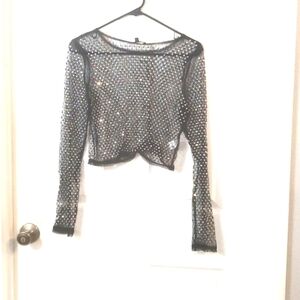 Black sequence SHEER Top